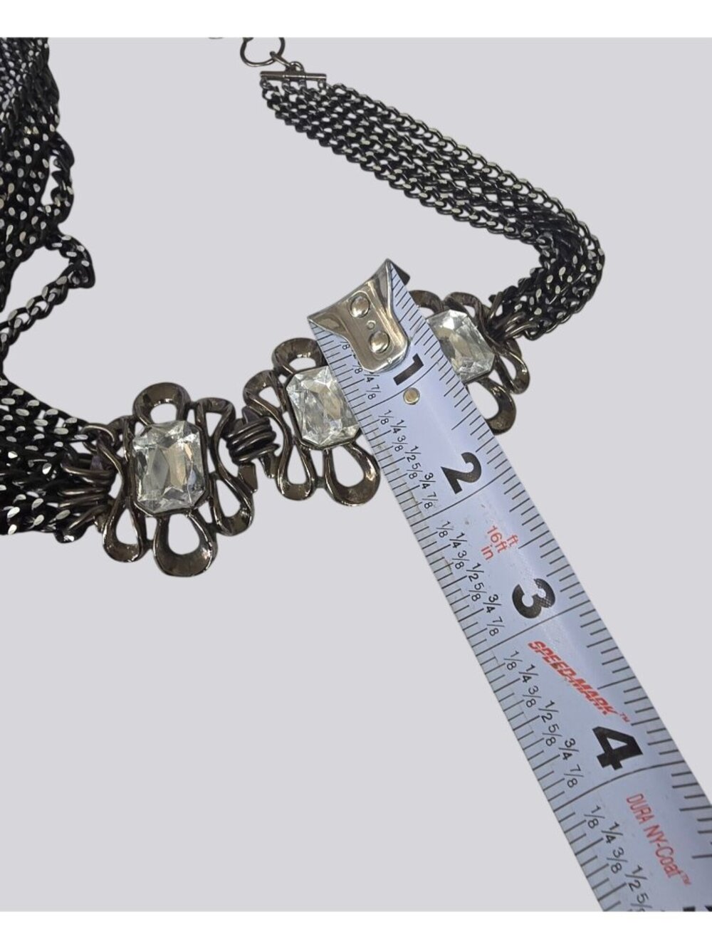 Vintage-Style Black Multi-Chain Necklace With Clear Rhinestone Accents - Picture 15 of 16